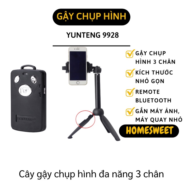Gậy Chụp Hình - Giá Đỡ, Gậy Chụp Ảnh Đa Năng 3 Chân Yunteng 9928, Có Bluetooth 7186