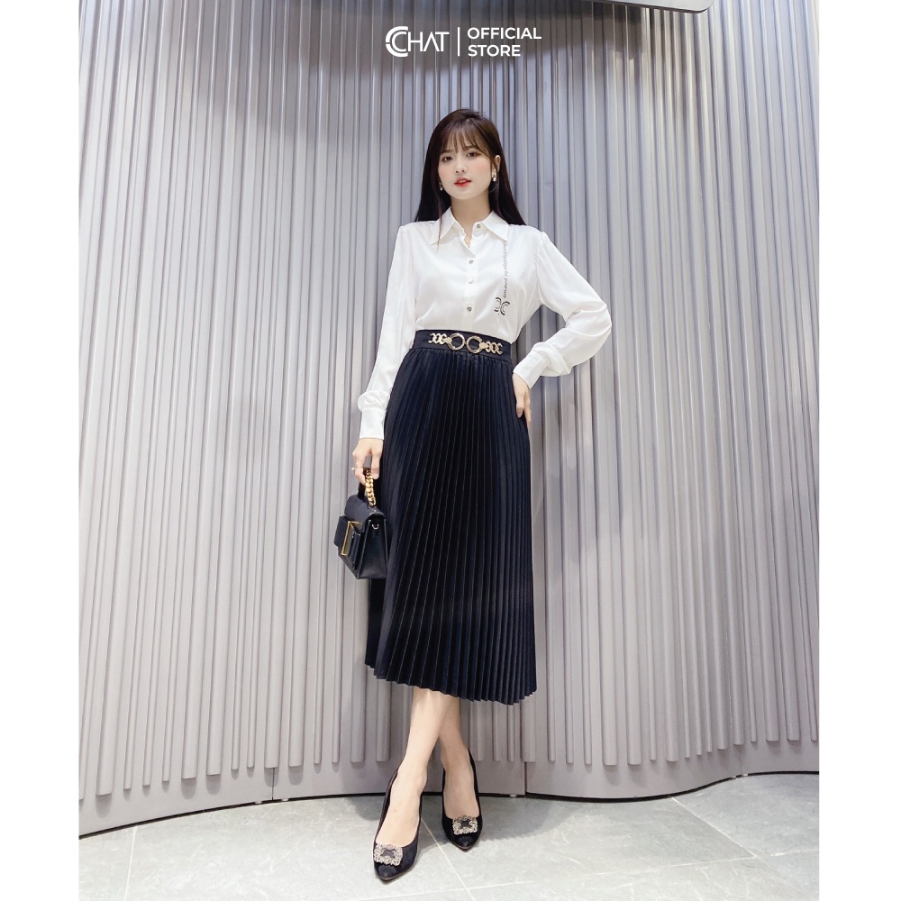Chân Váy 𝐂𝐂𝐇𝐀𝐓 Dập Ly Cạp Phối Đai Trang Trí Dáng Xoè Phong Cách Trẻ Trung 12CDE2026LT