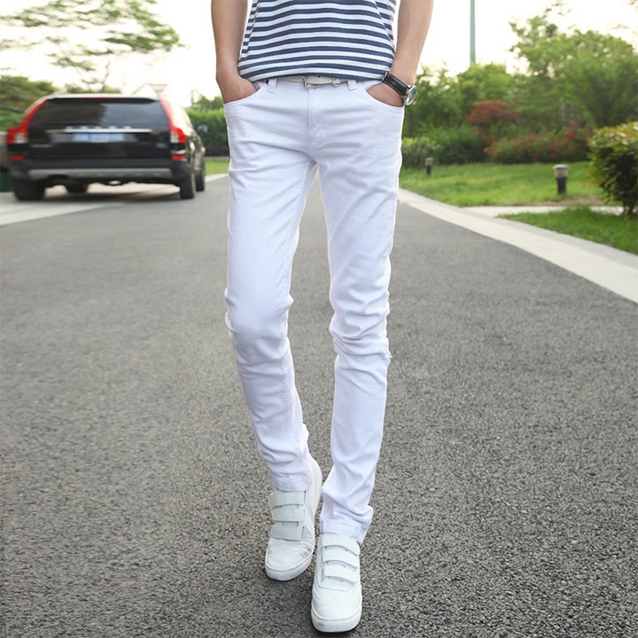 Quần Jean Skinny Basic In White Unisex