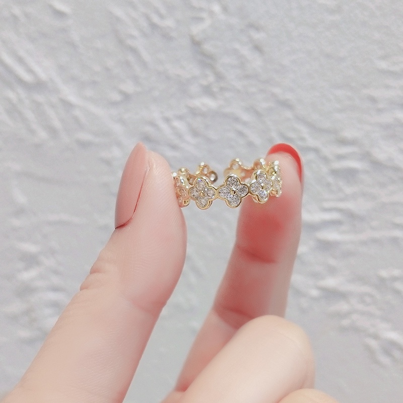 [Jiudolan] Nhẫn Hình Cỏ Bốn Lá May Mắn Đính Đá Zircon Thanh Lịch Thời Trang Cho Nữ