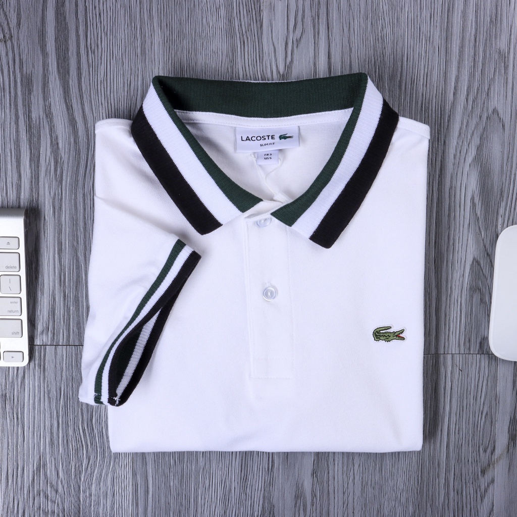 Áo Thun Nam POLO TRẮNG LACOSTE VIỀN Form SlimFit Ôm Dáng Cao Cấp DV vải Nhẹ Mát logo thêu dáng dài cực đẹp