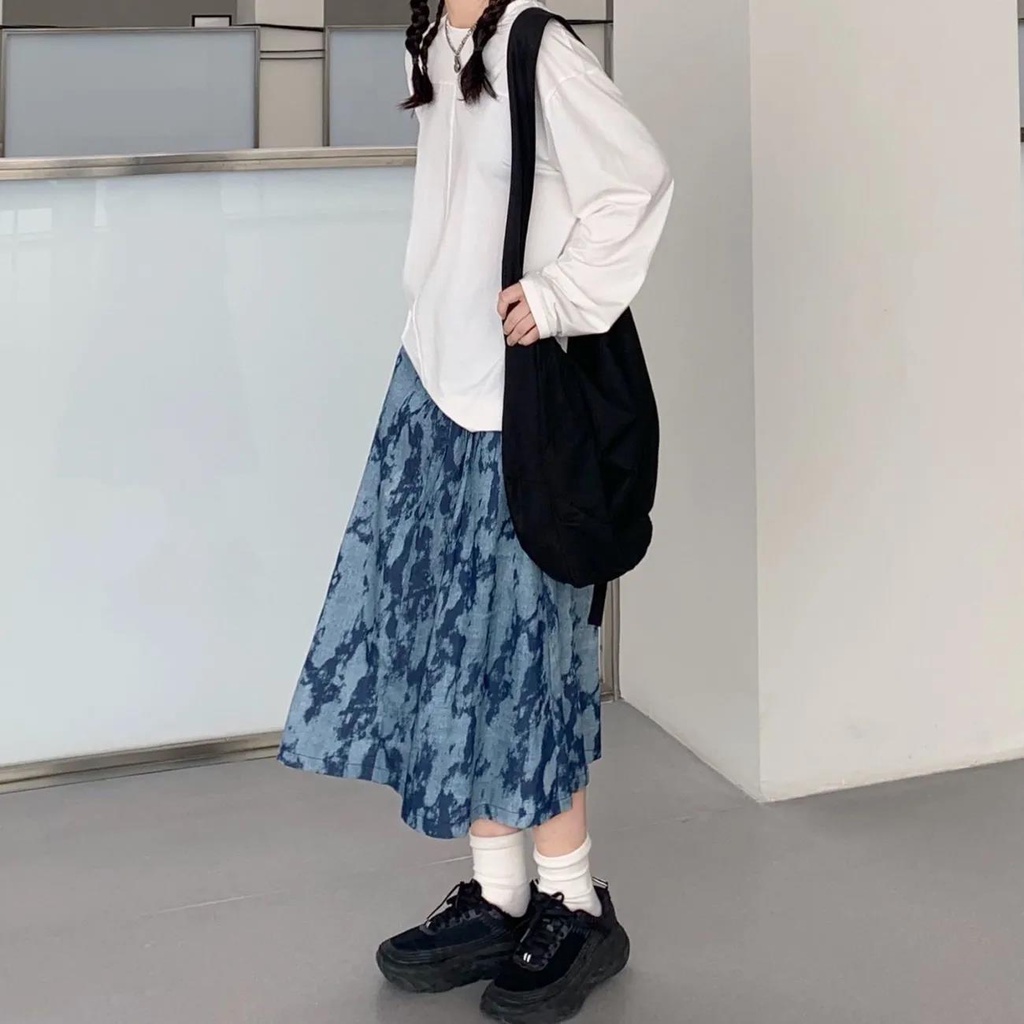 Chân váy jean Chữ A Lưng Cao Thời Trang Hàn Quốc