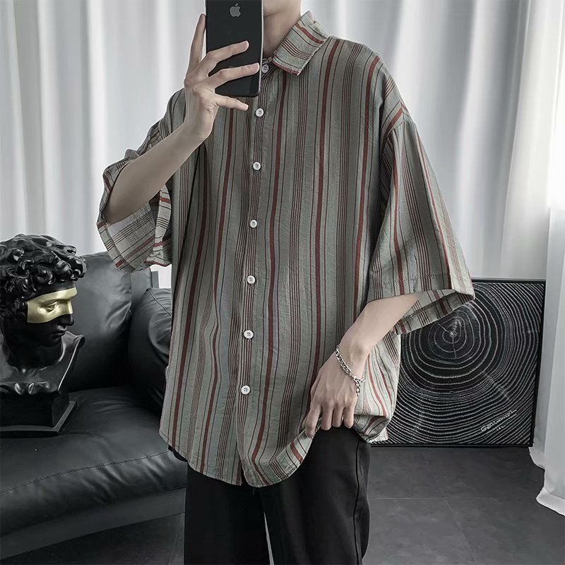 Áo thời trang họa tiết sọc ngắn tay cho nam