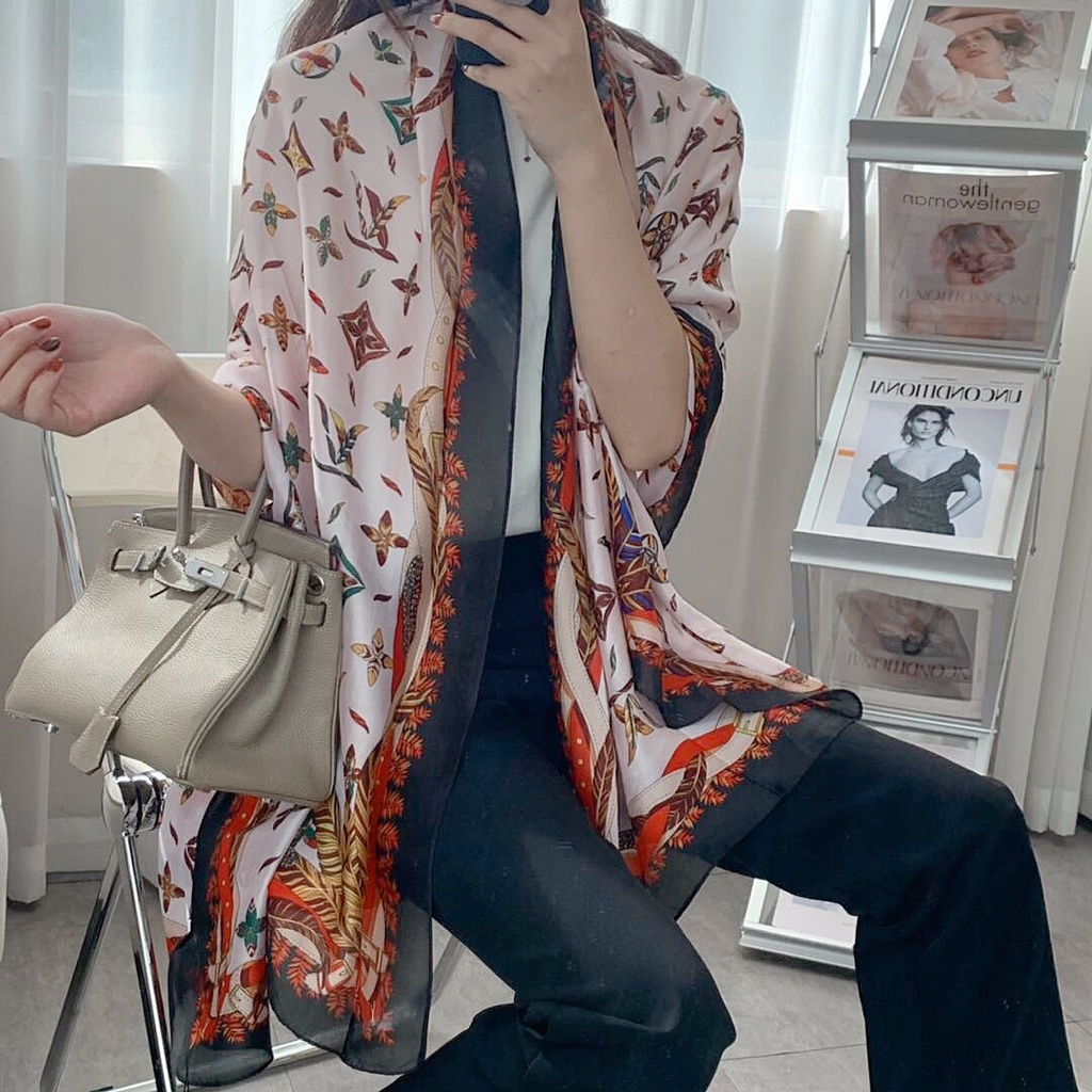 Khăn Choàng Lụa Dài Chống Nắng In Họa Tiết Hoa Sang Trọng Thời Trang 2022 Cho Nữ