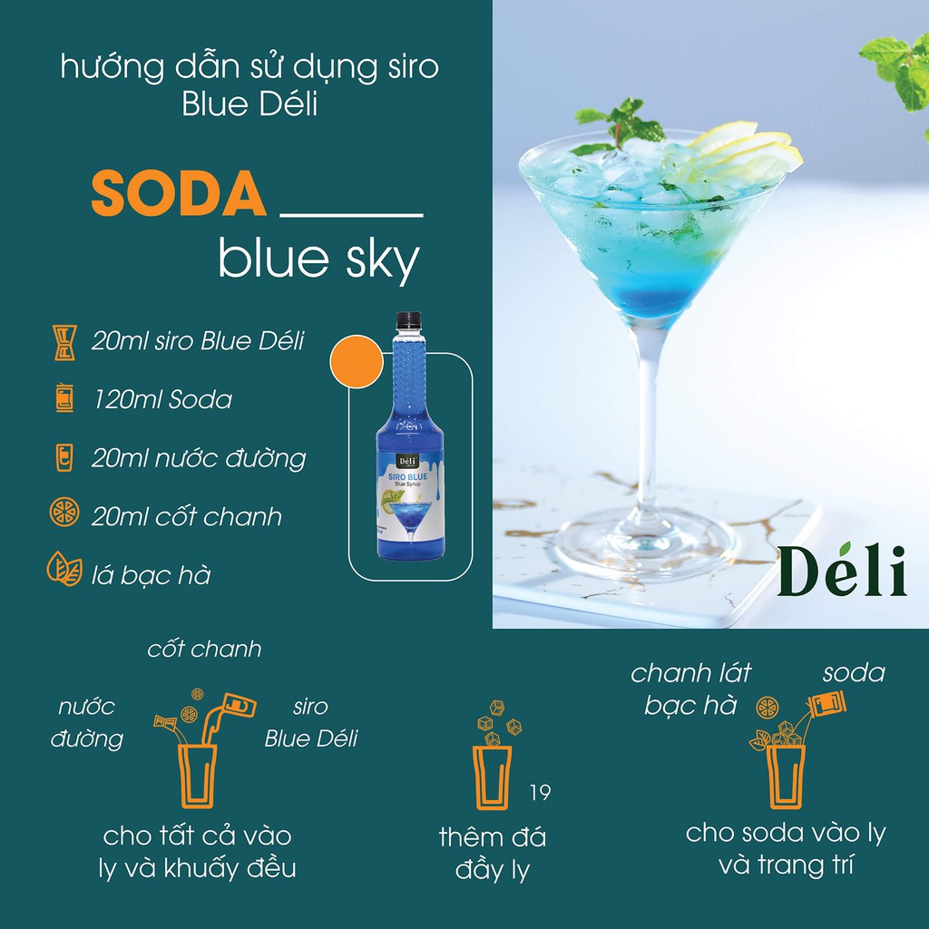 Siro Blue cao cấp Déli chai 1 Lít [ CHUYÊN SỈ ] HSD : 12 THÁNG .Chuyên dùng trong pha chế trà , soda , cocktail ,...