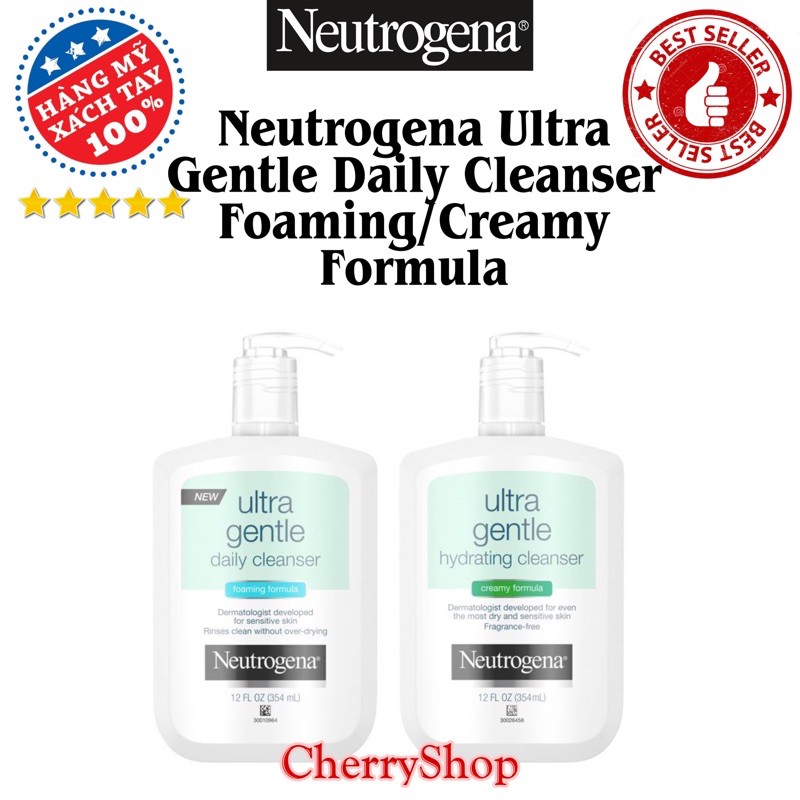 [Hàng USA] Sữa tửa mặt làm sạch cho da nhạy cảm Neutrogena Ultra Gentle Daily Foaming Formula (354ml)