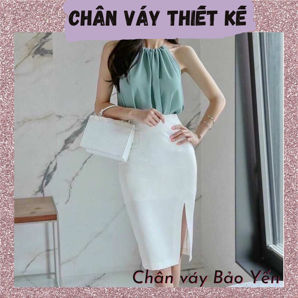 Chân váy bút chì trắng xẻ đùi 2 lớp tới gối( sẵn size)-M78