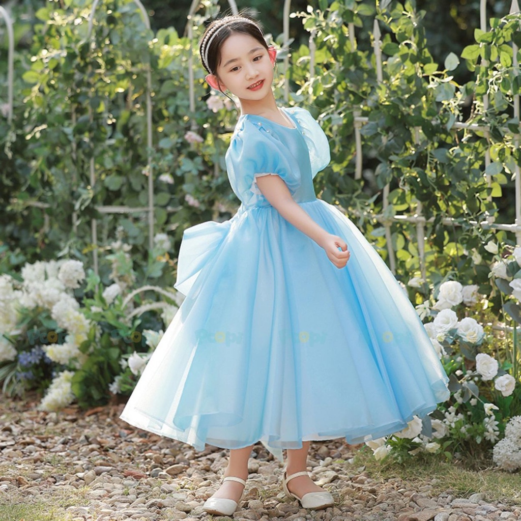 Váy Công Chúa Cho Bé Poopi Đầm Bé Gái Xòe Bồng Màu Xanh Đi Chơi Dự Tiệc Xinh Đẹp 15-37kg