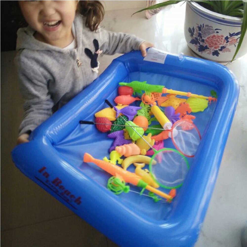 Đồ chơi Câu cá nam châm cho bé trong nước và trên cạn gồm Bể hơi+Cần câu+Bơm+Cá (Có bán thêm Cá) mã 50015