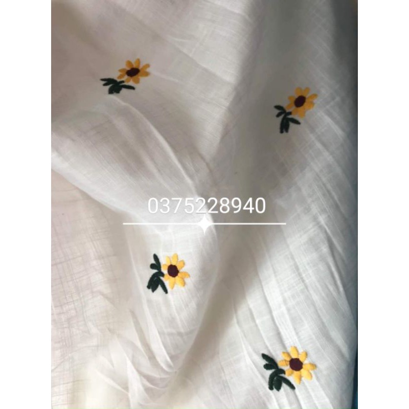 Vải xd linen xước thêu hoa