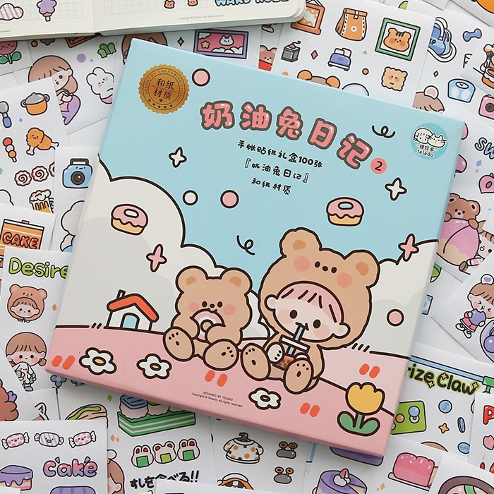 Hộp 100 Miếng Dán Trang Trí Diy Họa Tiết Hoạt Hình 2 Kiểu Dáng Dễ Thương