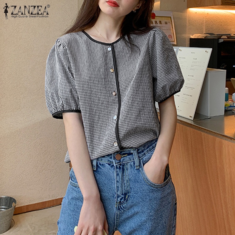 Áo tay lửng cổ tròn ZANZEA màu trơn phong cách Pháp thời trang cho nữ