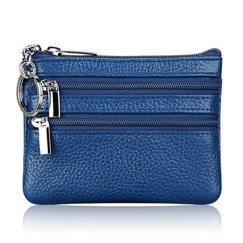san* Women Men Leather Coin Purse Card Wallet Clutch Double Zipper Small Change Bag