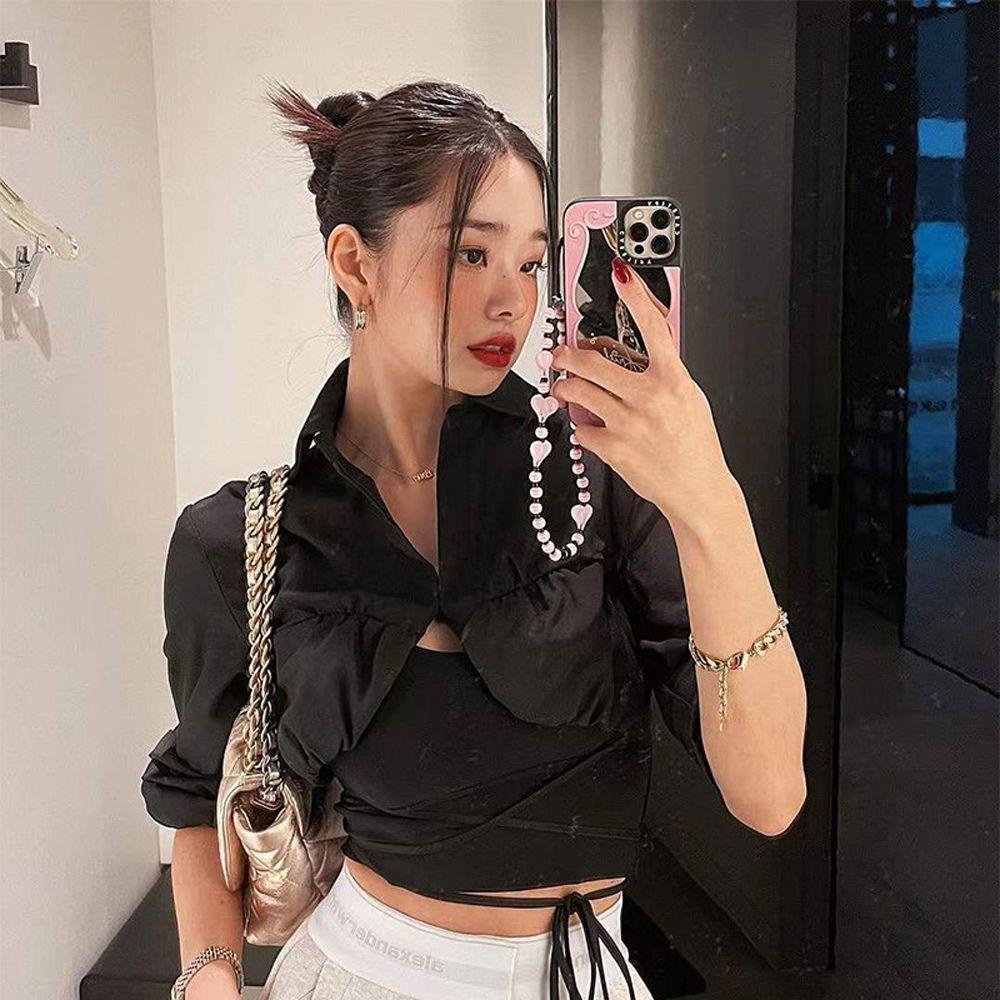 Dây Đeo Điện Thoại Dạng Chuỗi Hạt Màu Trắng Đen Phong Cách Baroque Cổ Điển Chống Thất Lạc
