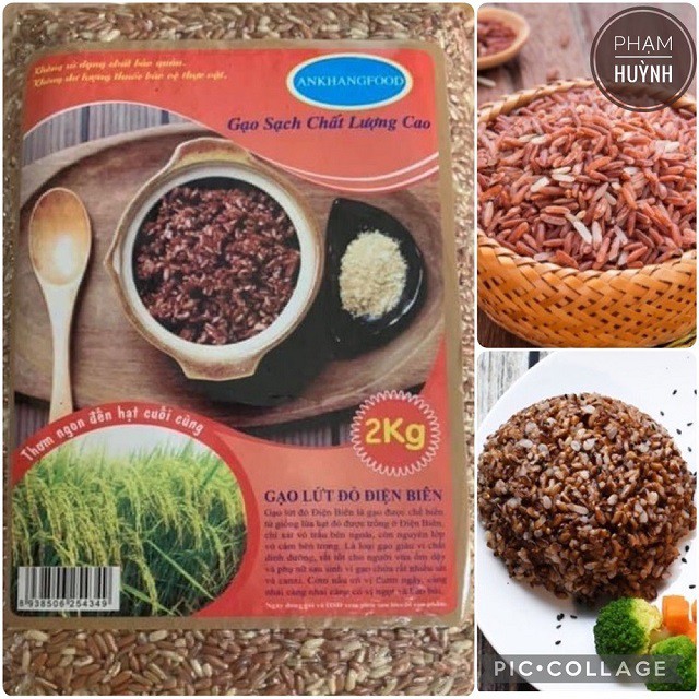 Gạo lứt đỏ dẻo Điện Biên An Khang 2kg, gạo lức đỏ nguyên cám, dẻo thơm dễ nấu, eat clean