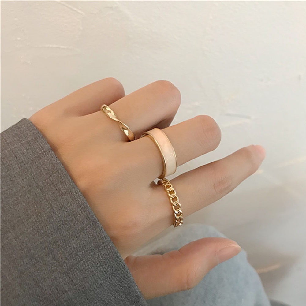 Bộ 3 Nhẫn Kim Loại Tròn Nhiều Màu Tùy Chỉnh Thời Trang Cho Nữ