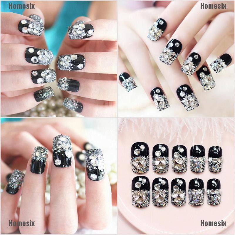 [UHMSI] 24 Pcs Black Acrylic Fake Finger Nails Full Cover Fake False Nail Art Tips Diy RBD