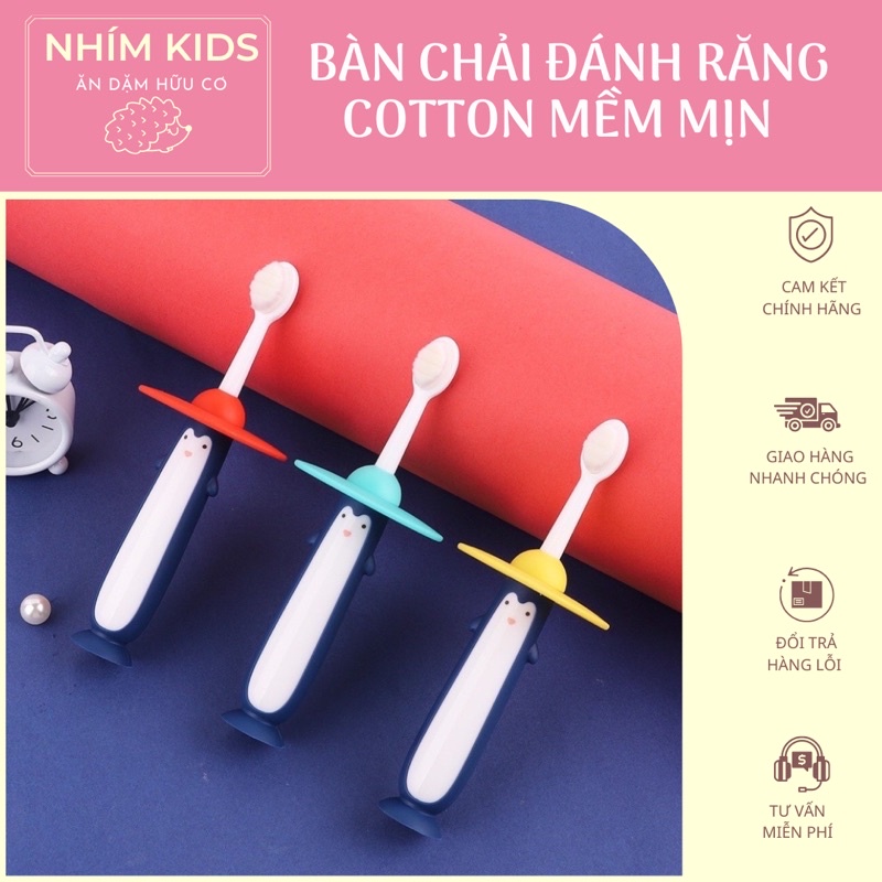 Bàn chải đánh răng lông siêu mềm có vòng chặn hình chim cánh cụt cho bea 3-6 tuổi