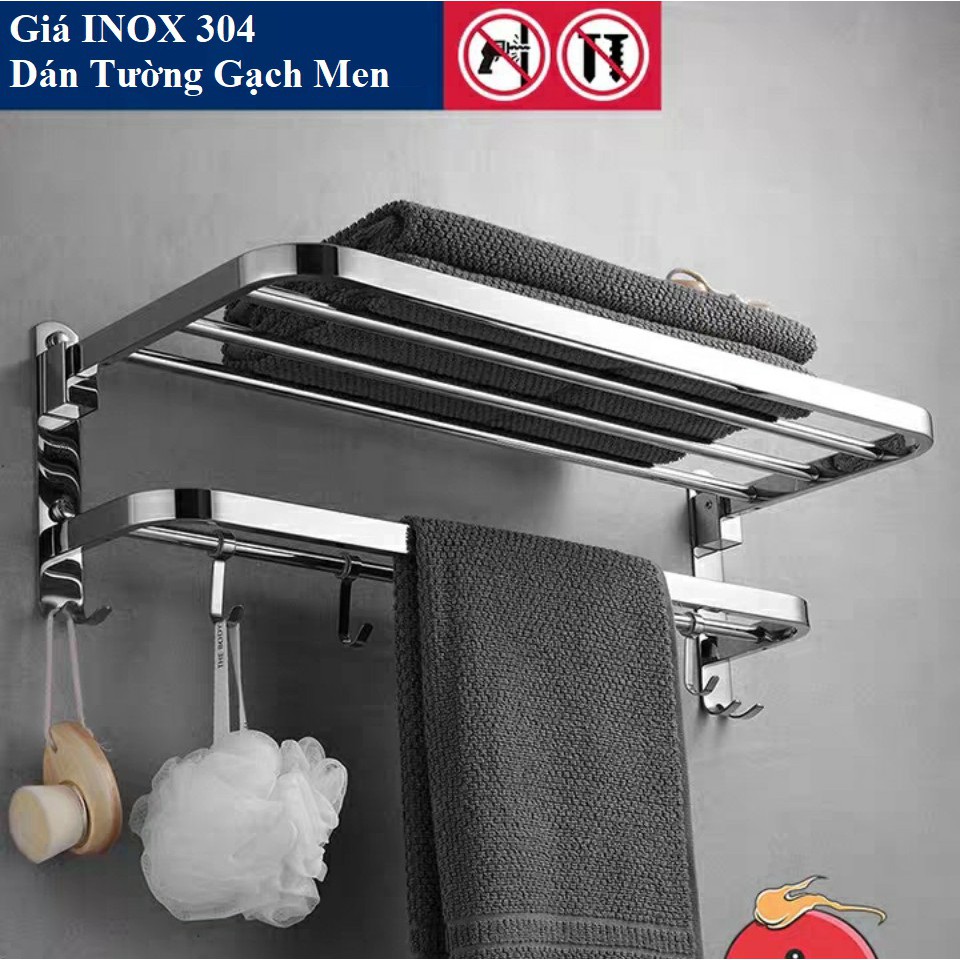 Giá Treo Khăn Tắm INOX G304 Lắp Đặt Dán Tường Gạch Men Hoặc Khoan Vít Nở - OENON