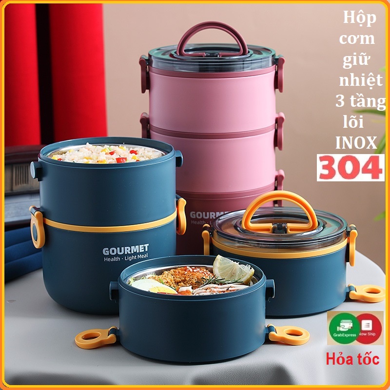 Hộp Cơm/Camen Giữ Nhiệt 3 Tầng 2200ml Lõi Inox 304