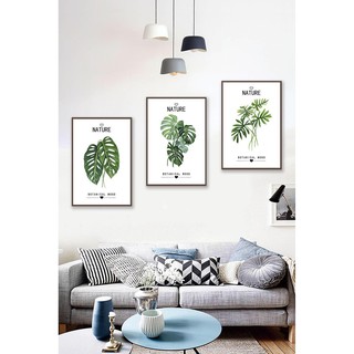 Bộ 3 tranh treo tường khung gỗ - phong cach hiện đại Bắc Âu CHỦ ĐỀ LÁ XANH phong thủy hỗ trợ mệnh khuyế MỘC