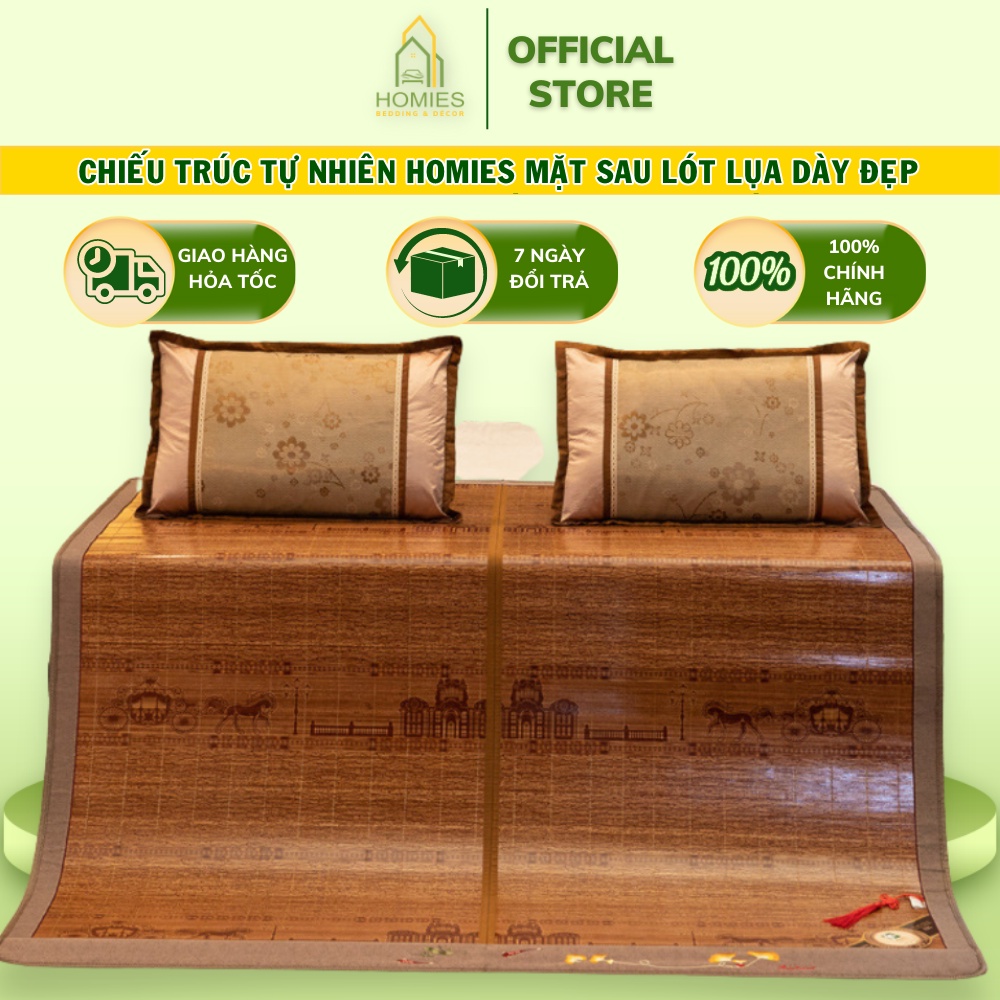 Chiếu Trúc Tự Nhiên HOMIES Chất Liệu Tre Trúc Thiên Nhiên Mặt Sau Lót Lụa Dày Đẹp Cho Mùa Hè Mát Lạnh