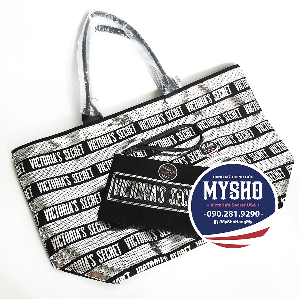 Bộ túi Tote có khoá kéo + túi mini Victoria's Secret USA