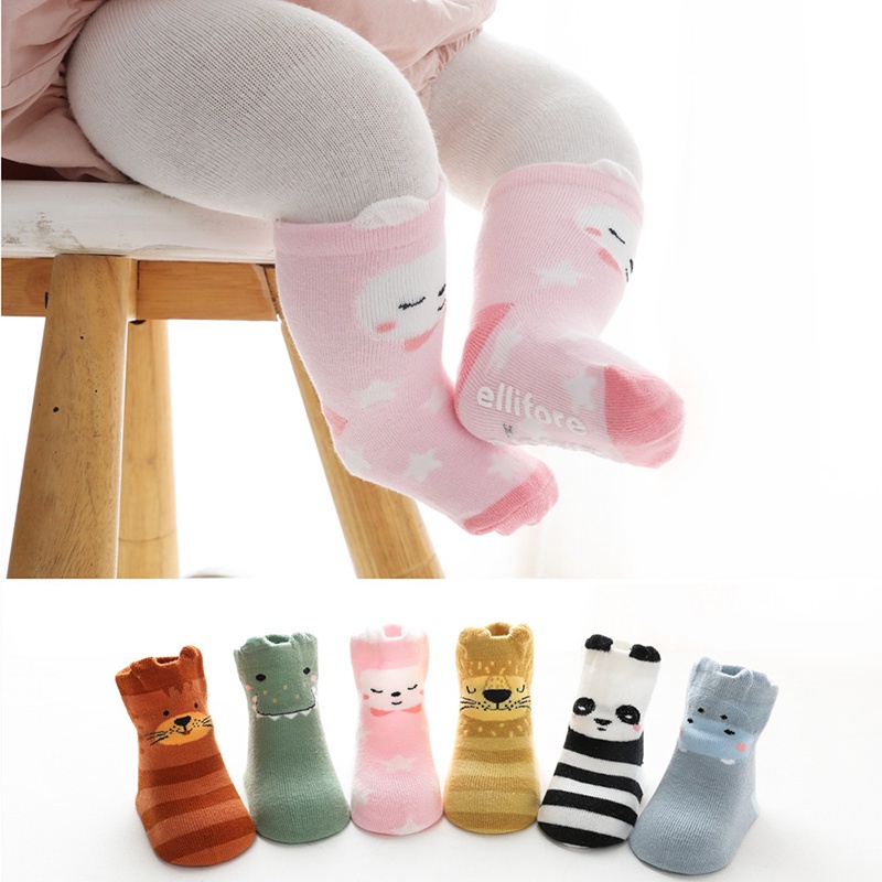 Vớ cotton dài chống trượt họa tiết hoạt hình cho bé gái