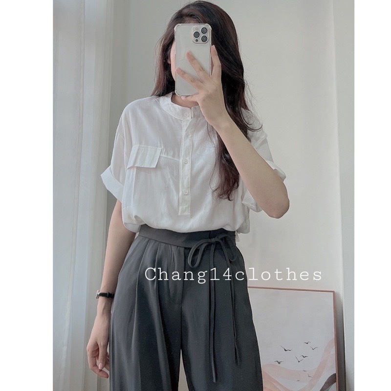 Quần ống rộng suông dáng cluthes cạp cao lưng cao có dây thắt lưng phong cách Hàn Quốc