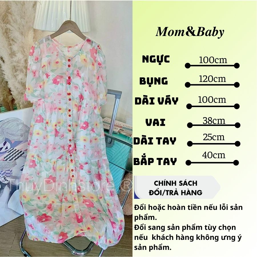 Đầm Bầu Váy Bầu Voan Hoa Nhí Dễ Thương Công Sở Đi Chơi Đi Biển M590 Mom and Baby