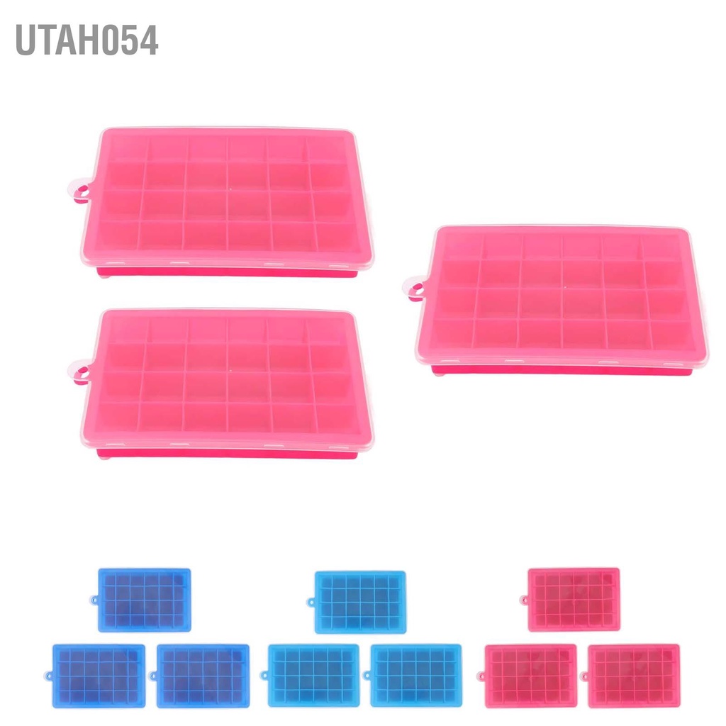 Utah054 Khay đá 3 cái có thể tái sử dụng 24 lưới Khuôn làm nắp tháo rời Dễ dàng khuôn Máy bằng silicon cho rượu Whisky