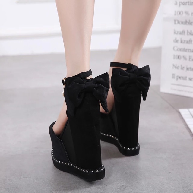 Sandals đế xuồng đính nơ sau 16 cm, hàng cao cấp