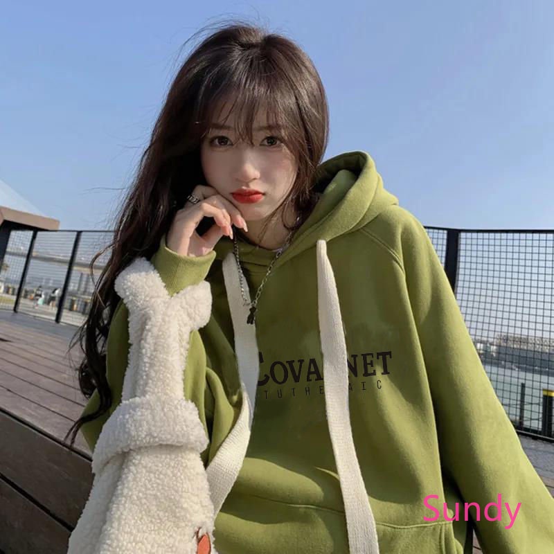 Áo Hoodie Tay Dài Dáng Rộng In Chữ Thời Trang Thu Đông Cho Nữ Có Size Lớn