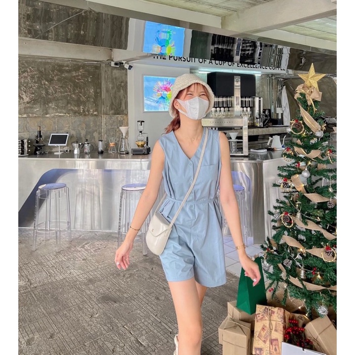 Jumsuit đồ liền thân short đùi ngắn đũi nhiều màu mùa hè pastel dễ thương trơn sát nách ba lỗ dây buộc đi du lịch biển