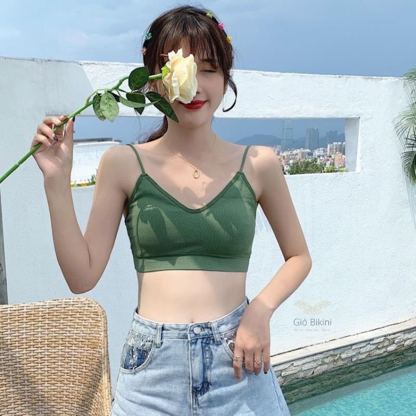 Áo Bra cotton gân màu trơn đơn giản. Áo croptop hai dây sợi bún thời trang, nhẹ nhàng, nữ tính