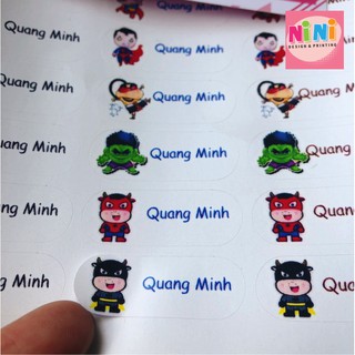 In Name sticker - tem decal nhựa tên cá nhân dán đồ dùng cho bé, tem kháng nước