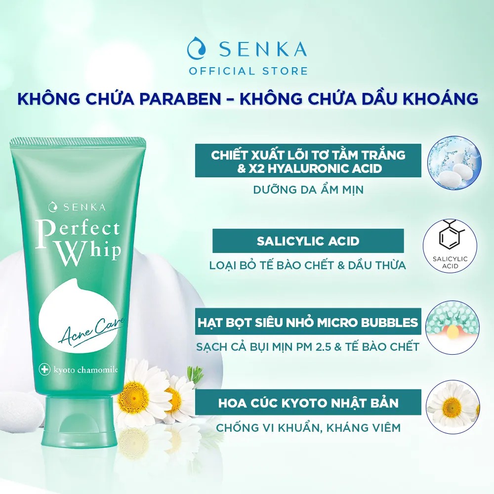 Sữa rửa mặt dành cho da mụn Senka perfect whip acne care 100g