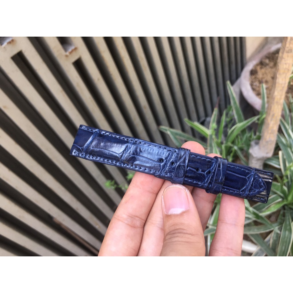 Dây Da Đồng Hồ Da Cá Sấu Nam Màu Xanh Navy Vân Đốt Tre Đủ Size