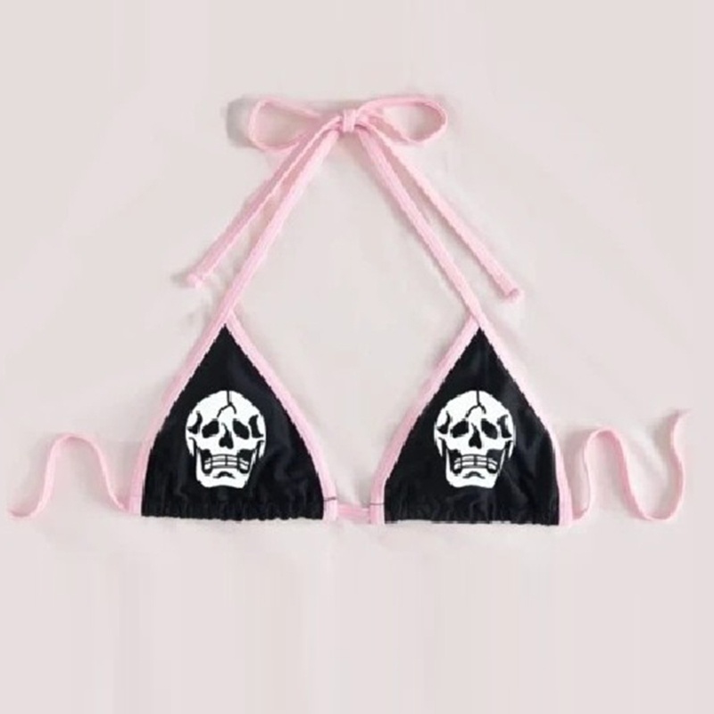 Bộ Bikini 2 Mảnh Lưng Thấp In Họa Tiết Đầu Lâu Cho Nữ