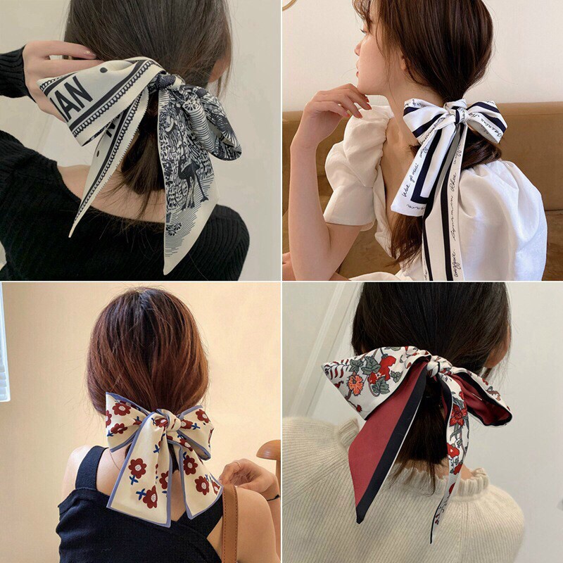 Khăn silk khăn trăng trí tóc nơ cổ,túi xách v..v