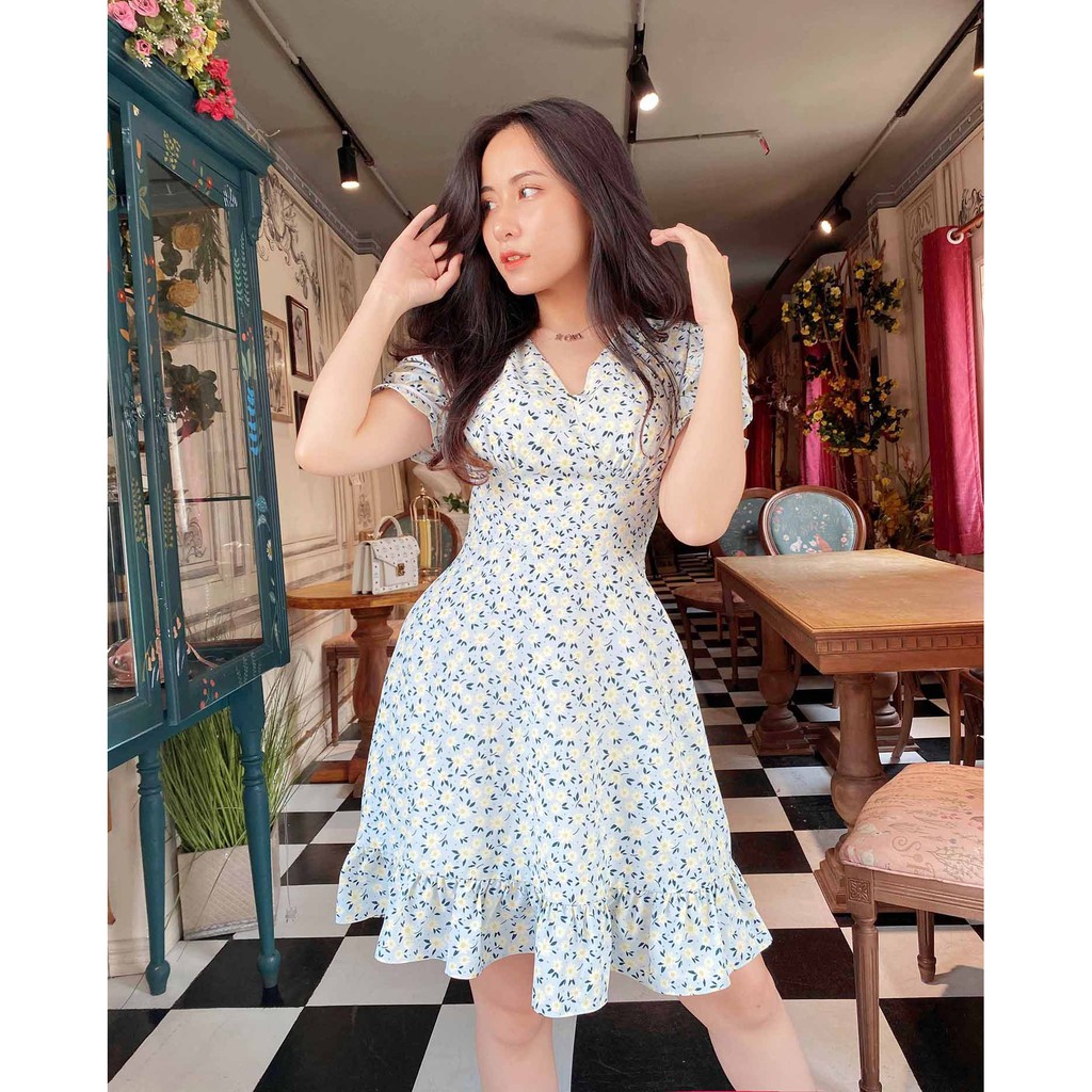 [Mã SKAMA06 giảm 8% tối đa 50K đơn 250K] Váy hoa nhí xanh mềm mát cho chân ngắn thả dáng | BigBuy360 - bigbuy360.vn