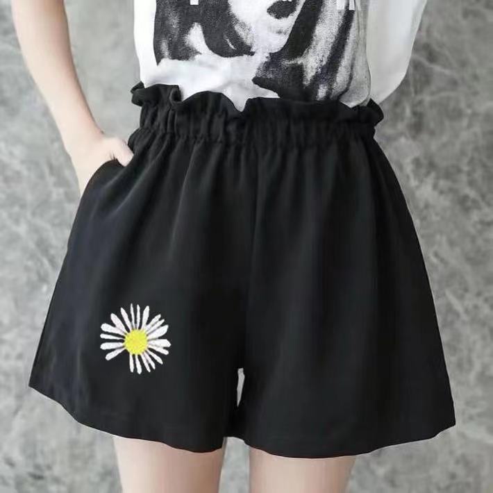 Quần short ống rộng màu đen Size lớn 200 Jin phong cách Hàn Quốc cho nữ
