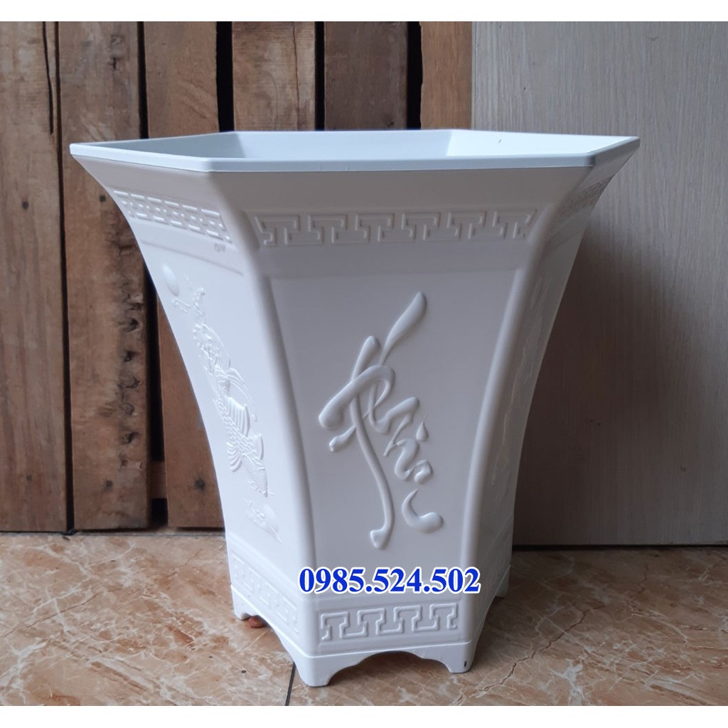 combo 2 Chậu nhựa lục giác hoa văn 4 chân phúc lộc thọ cao cấp trồng hoa tết