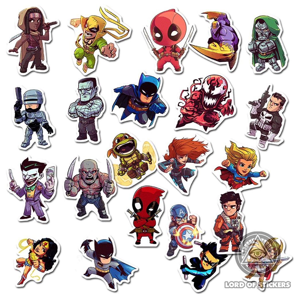 Set 50 Miếng Dán Siêu Anh Hùng Marvel DC Sticker Phim Hoạt Hình Chống Thấm Nước Trang Trí Mũ Bảo Hiểm, Ván Trượt, Laptop