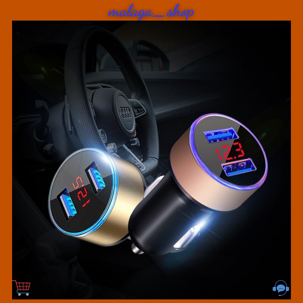 Tẩu sạc nhanh ô tô xe hơi 2 cổng USB có đèn Led hiển thị