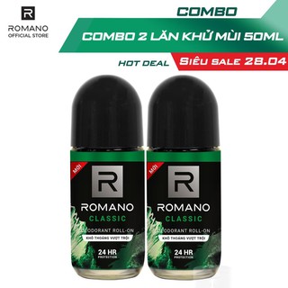 Combo 2 Lăn khử mùi Romano kháng khuẩn & khô thoáng cả ngày 50mlx2