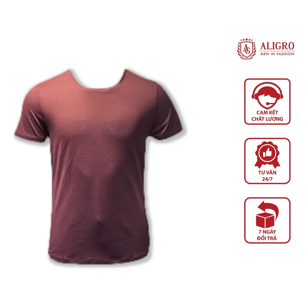 Áo thun nam cộc tay trơn màu đỏ mận aligro ALGAPC042