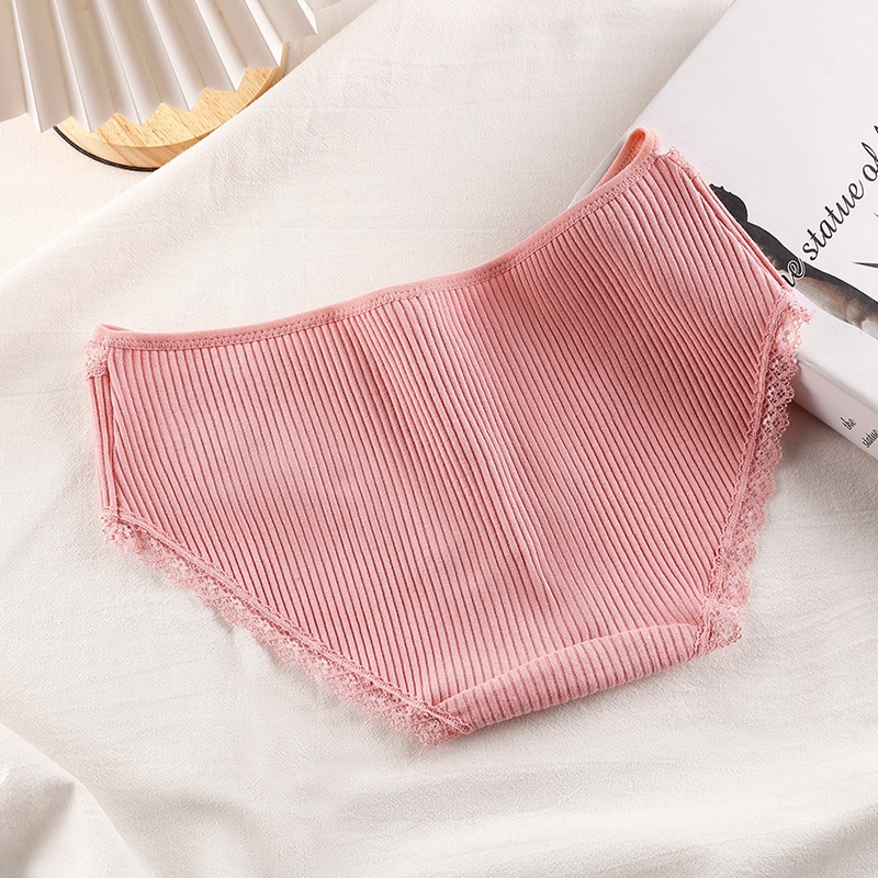 Quần lót nữ cotton viền ren BRALUNE , quần chíp nữ gân tăm kháng khuẩn mã 505