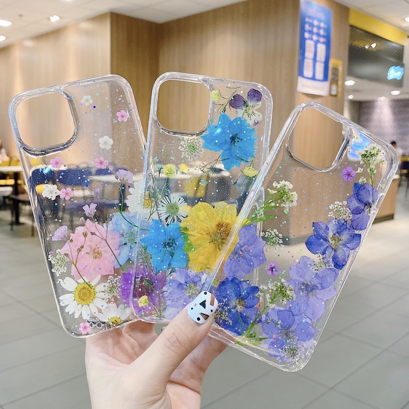 Ốp Điện Thoại TPU Cứng Họa Tiết Hoa Lấp Lánh Cho iPhone 14 13 12 11 Pro Max Mini XS XR X 8 7 6 6S Plus + SE 2020