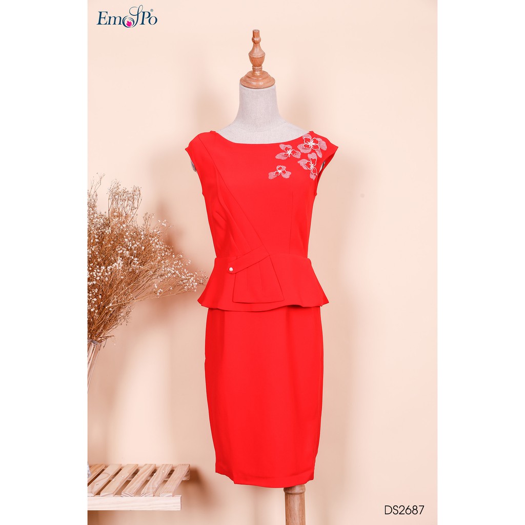Đầm ôm Peplum, in hoa 3D Emspo DS2687 (Xanh Coban, Đỏ)